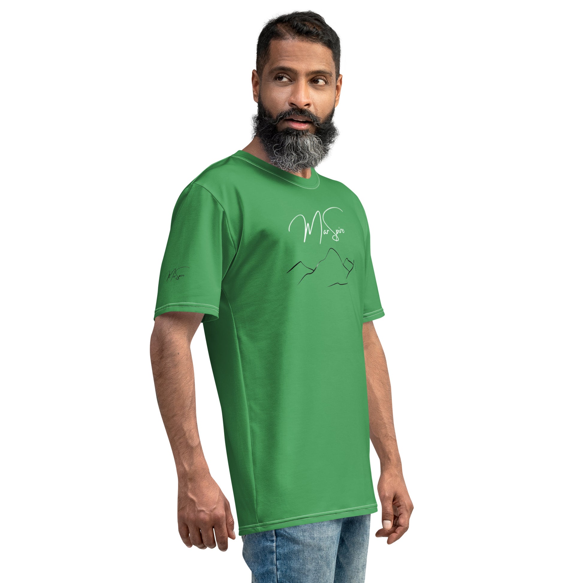 man wearing crewneck T-shirt - side