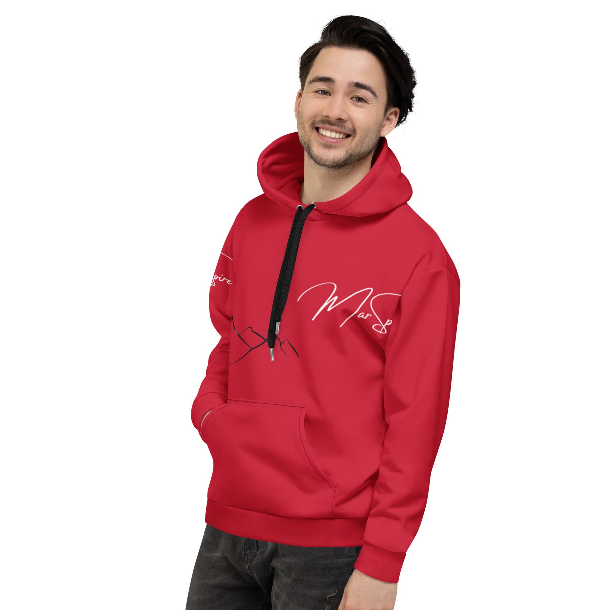 man wearing red popover hoodie