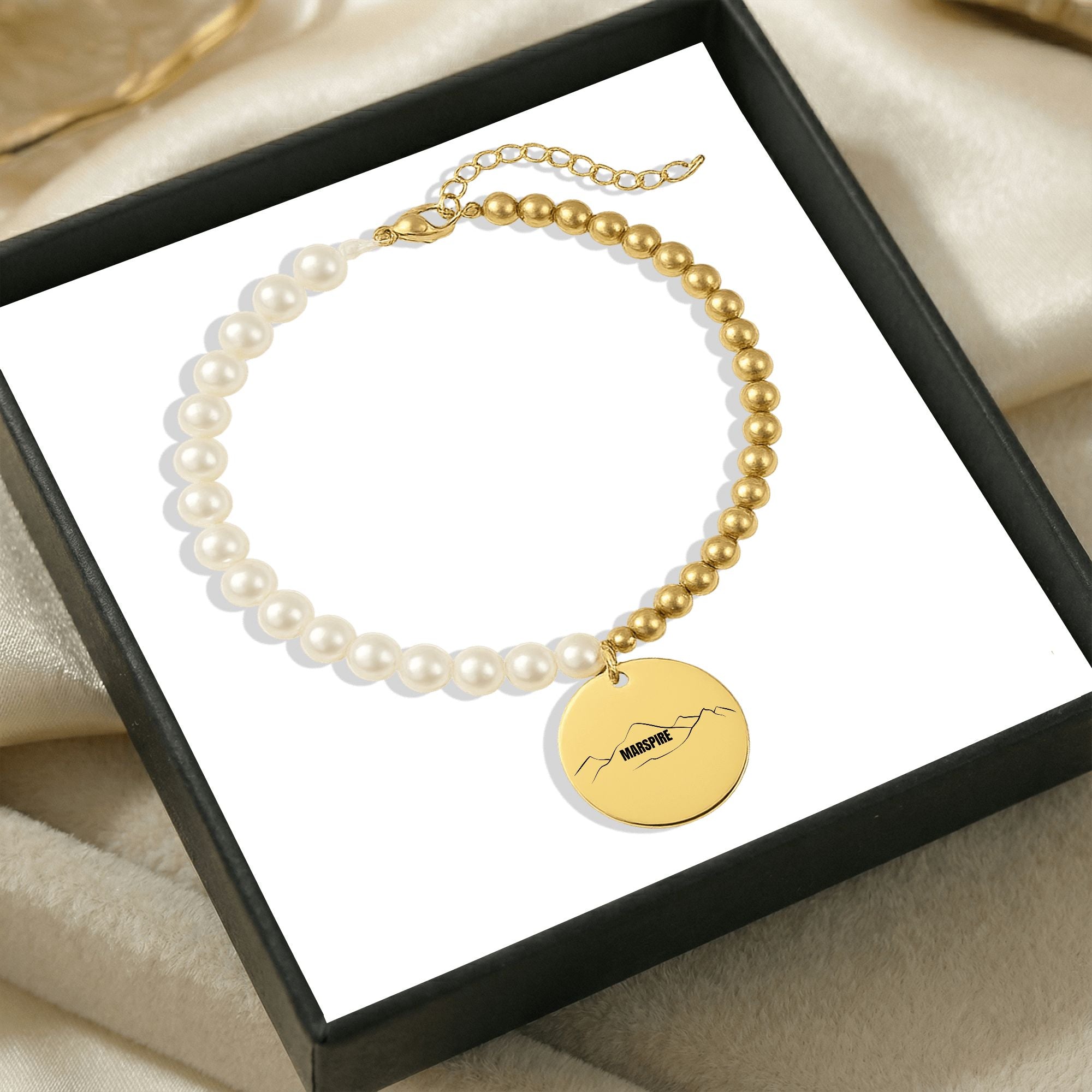 Premium Pearl & Gold Coin Bracelet: Mother of Pearl