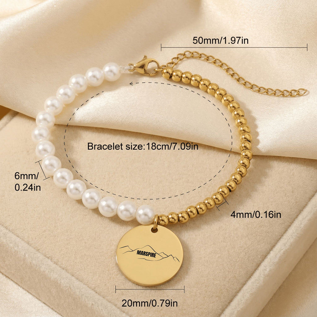Premium Pearl & Gold Coin Bracelet: Mother of Pearl