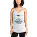 front view of heather white ladies racerback tank tops