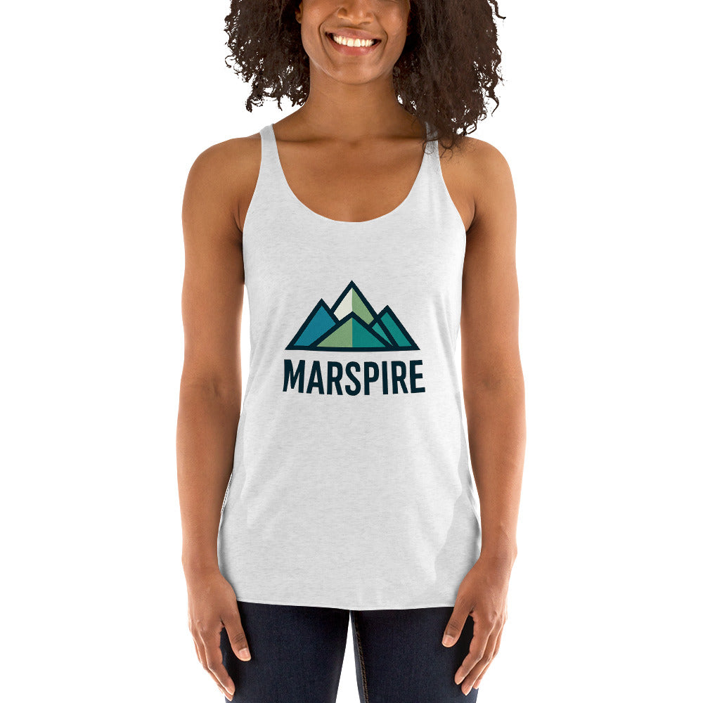 front view of heather white women's racerback tank tops