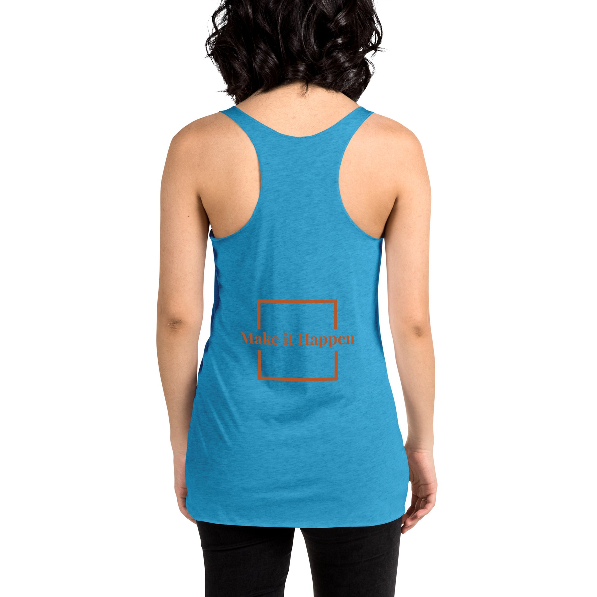 back view of vintage turquoise women's racerback tank tops