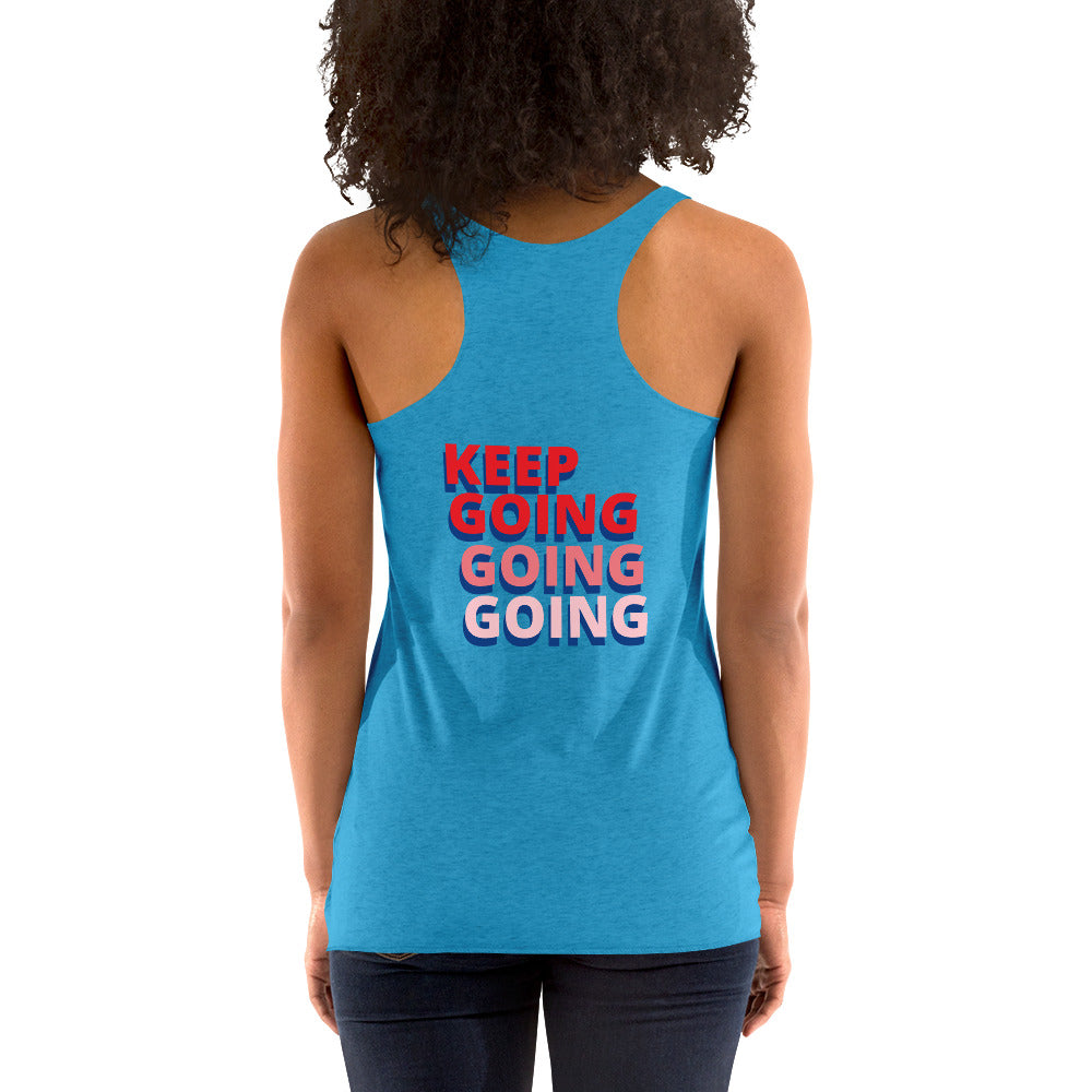 back view of vintage turquoise women's racerback tank tops